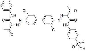 Benzenesulfonic acid,4-[[2-[[3,3'-dichloro-4'-[[2-oxo-1-[(phenylamino)carbonyl]propyl]azo][1,1'-biphenyl]-4-yl]azo]-1,3-dioxobutyl]amino]- Structure