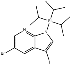 5-ブロモ-3-ヨード-1-トリイソプロピルシラニル-1H-ピロロ[2,3-B]ピリジン 化学構造式