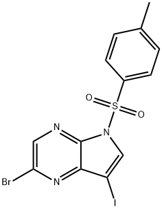 2-溴-7-碘-5-甲苯磺酰基-5H-吡咯并[2,3-B]吡嗪, 875781-45-6, 结构式