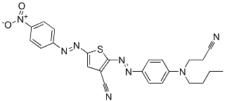 2-[[4-[丁(2-氰基乙)氨基]苯基]偶氮基]-5-[(4-硝基苯)偶氮基]-3-氰基噻吩,87617-94-5,结构式