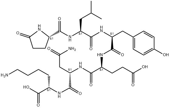 5-オキソ-L-Pro-L-Leu-L-Tyr-L-Glu-L-Asn-L-Lys-OH 化学構造式