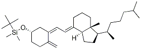 tert-butyldiMethyl(((S,E)-3-((E)-2-((1R,3aS,7aR)-7a-Methyl-1-((R)-6-Methylheptan-2-yl)hexahydro-1H-inden-4(2H)-ylidene)ethylidene)-4-Methylenecyclohexyl)oxy)silane 化学構造式