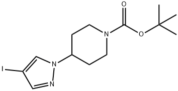 1-Piperidinecarboxylic  acid,  4-(4-iodo-1H-pyrazol-1-yl)-,  1,1-dimethylethyl  ester Structure