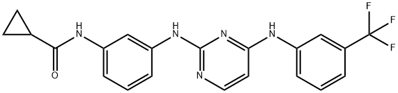 6-[3-(トリフルオロメチル)アニリノ]-2-[3-(シクロプロピルカルボニルアミノ)アニリノ]ピリミジン 化学構造式