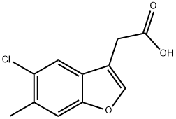 (5-クロロ-6-メチル-1-ベンゾフラン-3-イル)酢酸 化学構造式