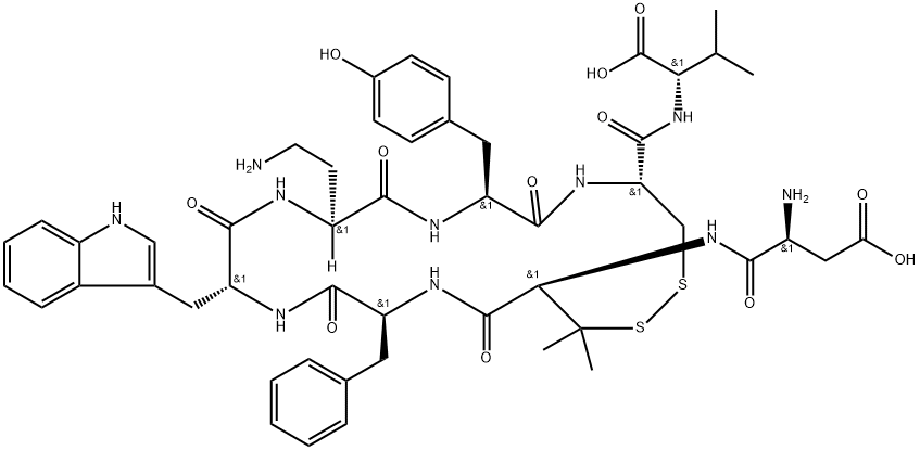 H-ASP-PEN-PHE-TRP-DAB-TYR-CYS-VAL-OH(DISULFIDE BRIDGE:PEN2-CYS7), 879497-82-2, 结构式