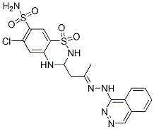6-クロロ-3,4-ジヒドロ-3-[2-[2-(フタラジン-1-イル)ヒドラゾノ]プロピル]-2H-1,2,4-ベンゾチアジアジン-7-スルホンアミド1,1-ジオキシド 化学構造式