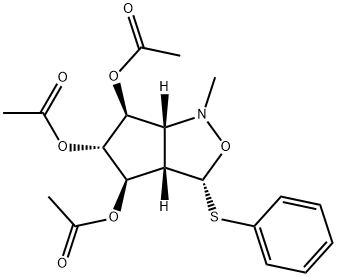 1H-Cyclopentcisoxazole-4,5,6-triol, hexahydro-1-methyl-3-(phenylthio)-, triacetate (ester), 3R-(3.alpha.,3a.beta.,4.beta.,5.alpha.,6.beta.,6a.beta.)- Structure