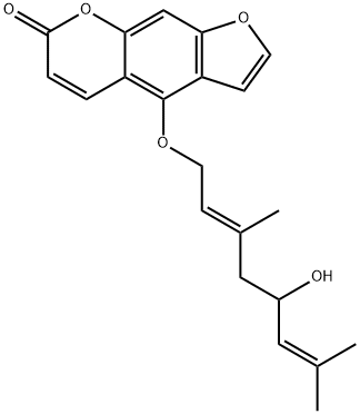 rac-4-[(2E,5R*)-5-ヒドロキシ-3,7-ジメチル-2,6-オクタジエニル]-7H-フロ[3,2-g][1]ベンゾピラン-7-オン 化学構造式