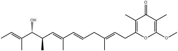 2-(10-ヒドロキシ-3,7,9,11-テトラメチル-2,5,7,11-トリデカテトラエニル)-6-メトキシ-3,5-ジメチル-4H-ピラン-4-オン 化学構造式
