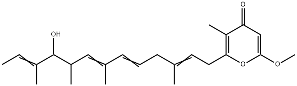 2-(10-ヒドロキシ-3,7,9,11-テトラメチル-2,5,7,11-トリデカテトラエニル)-6-メトキシ-3-メチル-4H-ピラン-4-オン 化学構造式