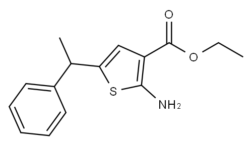 2-アミノ-5-(1-フェニルエチル)チオフェン-3-カルボン酸エチル 化学構造式
