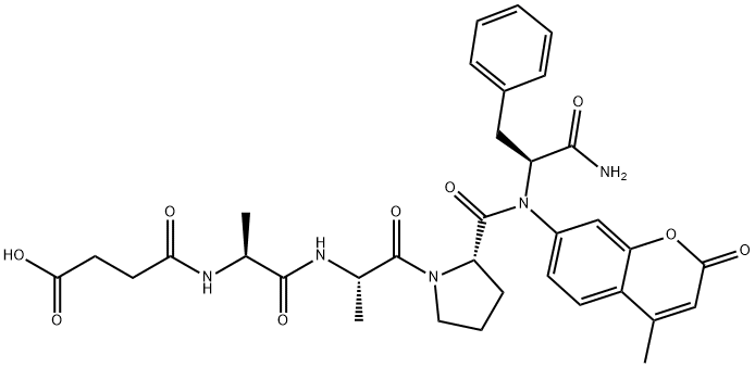 N-Suc-Ala-Ala-Pro-Phe-(2-オキソ-4-メチル-2H-1-ベンゾピラン-7-イル)NH2 化学構造式