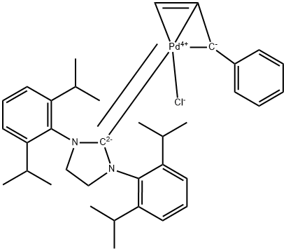 クロロフェニルアリル[1,3‐ビス(ジイソプロピルフェニル)‐2‐イミダゾリジニリデン]パラジウム(II) 化学構造式