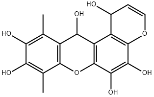 1,12-ジヒドロ-8,11-ジメチルピラノ[3,2-a]キサンテン-1,5,6,9,10,12-ヘキサオール 化学構造式