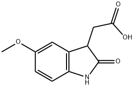 (5-メトキシ-2-オキソ-2,3-ジヒドロ-1H-インドール-3-イル)酢酸 化学構造式