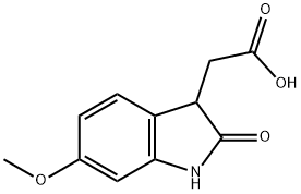 (6-メトキシ-2-オキソ-2,3-ジヒドロ-1H-インドール-3-イル)酢酸 化学構造式