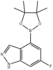 1H-吲唑, 6-氟-4-(4,4,5,5-四甲基-1,3,2-二氧杂环己硼烷-2-基)-, 885698-71-5, 结构式