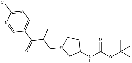 3-(3-N-BOC-AMINO-PYRROLIDIN-1-YL)-1-(6-CHLORO-PYRIDIN-3-YL)-2-METHYL-PROPAN-1-ONE
 Struktur