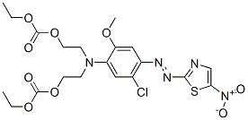 5-クロロ-N,N-ビス[2-(エトキシカルボニルオキシ)エチル]-2-メトキシ-4-(5-ニトロチアゾール-2-イルアゾ)アニリン 化学構造式