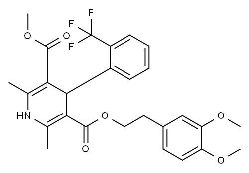 5-(34Dimethoxyphenylethyl)ethyl 3-Methyl-1,4-Dihydro-2,6-dimethyl-4-(2trifluoromethyl)phenyl-pyridine-3,5dicarboxylate, 887354-72-5, 结构式
