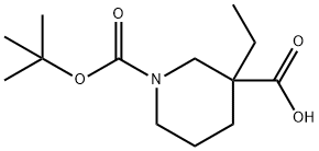 1-(TERT-ブチルトキシカルボニル)-3-エチル-3-ピペリジンカルボン酸 化学構造式
