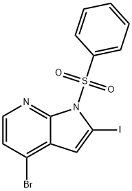 4-ブロモ-2-ヨード-1-(フェニルスルホニル)-1H-ピロロ[2,3-B]ピリジン 化学構造式