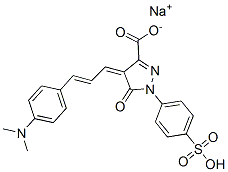 ナトリウム＝水素＝4-［4-（ジメチルアミノ）シンナミリデン］-5-オキソ-1-（4-スルホナトフェニル）-2-ピラゾリン-3-カルボキシラート 化学構造式