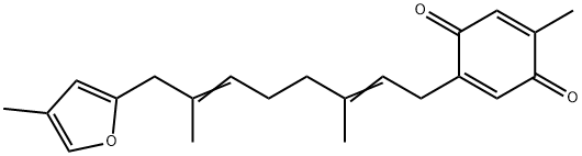 5-メチル-2-[3,7-ジメチル-8-(4-メチル-2-フラニル)-2,6-オクタジエニル]-2,5-シクロヘキサジエン-1,4-ジオン 化学構造式