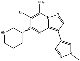 6-溴-3-(1-甲基-1H-吡唑-4-基)-5-(3R)-3-哌啶基吡唑并[1,5-A]嘧啶-7-胺,891494-63-6,结构式