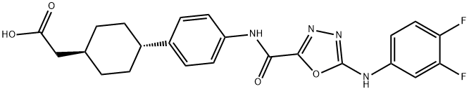 反式-4-[4-[[[5-[(3,4-二氟苯基)氨基]-1,3,4-恶二唑-2-基]羰基]氨基]苯基]环己烷乙酸, 892489-52-0, 结构式