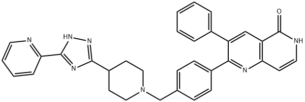 3-苯基-2-[4-[[4-[5-(2-吡啶)-1H-1,2,4-三唑-3-基]-1-哌啶]甲基]苯基]-1,6-萘啶-5(6H)-酮,893422-47-4,结构式
