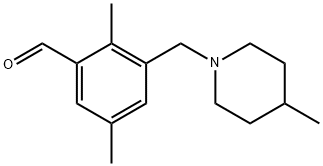 2,5-ジメチル-3-[(4-メチル-1-ピペリジニル)メチル]ベンズアルデヒド 化学構造式