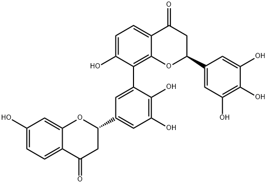 (2S)-8-[5-[(S)-3,4-Dihydro-7-hydroxy-4-oxo-2H-1-benzopyran-2-yl]-2,3-dihydroxyphenyl]-2,3-dihydro-7-hydroxy-2-(3,4,5-trihydroxyphenyl)-4H-1-benzopyran-4-one Struktur