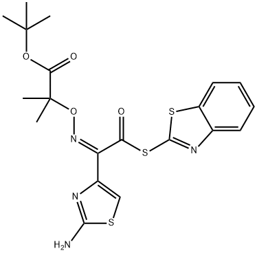2-Mercaptobenzothiazolyl-(Z)-(2-aminothiazol-4-yl)-2-(tert-butoxycarbonyl) isopropoxyiminoacetate Struktur