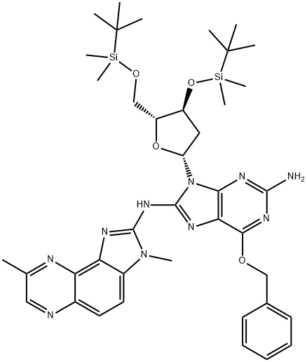 3',5'-Di-O-tert-butyldiMethylsilyl-2'-deoxy-8-[(3-Methyl-8-Methyl-3H-iMidazo[4,5-f]quinoxalin-2-yl)aMino]-6-O-benzyl-guanosine Structure
