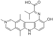 10-((1-carboxy-2-methylpropylidene)amino)-9-hydroxy-2-methylellipticinium Struktur