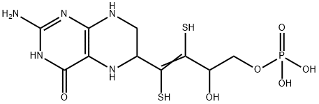 2-Amino-5,8-dihydro-6-(3-hydroxy-1,2-dimercapto-4-phosphonooxy-1-butenyl)-4(1H)-pteridinone Structure