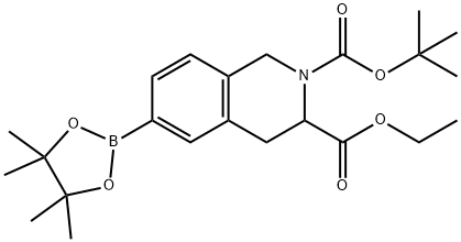 2,3(1H)-ISOQUINOLINEDICARBOXYLIC ACID, 3,4-DIHYDRO-6-(4,4,5,5-TETRAMETHYL-1,3,2-DIOXABOROLAN-2-YL)-, 2-(1,1-DIMETHYLETHYL) 3-ETHYL ESTER 结构式