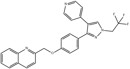 2-{4-[4-Pyridin-4-yl-1-(2,2,2-trifluoro-ethyl)-1H-pyrazol-3-yl]-phenoxymethyl}-quinoline, 898563-00-3, 结构式