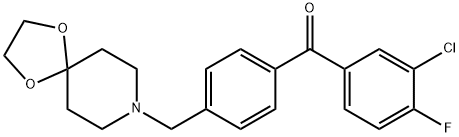 (4-((1,4-二噁烷-8-氮杂螺环并[4.5]癸烷-8-基)甲基)苯基)(3-氯-4-氟苯基)甲酮, 898758-04-8, 结构式