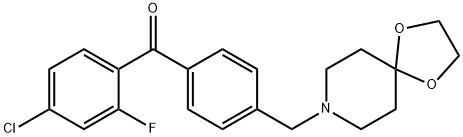 4-クロロ-4'-[8-(1,4-ジオキサ-8-アザスピロ[4.5]デシル)メチル]-2-フルオロベンゾフェノン 化学構造式