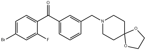 (3-((1,4-二噁烷-8-氮杂螺环并[4.5]癸烷-8-基)甲基)苯基)(4-溴-2-氟苯基)甲酮, 898762-09-9, 结构式