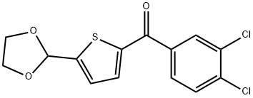 2-(3,4-ジクロロベンゾイル)-5-(1,3-ジオキソラン-2-イル)チオフェン 化学構造式