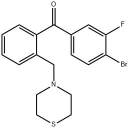4-BROMO-3-FLUORO-2'-THIOMORPHOLINOMETHYL BENZOPHENONE,898781-94-7,结构式