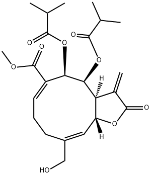 (3aS,4S,5R,6E,10E,11aS)-4,5-Bis(2-methylpropionyloxy)-10-(hydroxymethyl)-2-oxo-3-methylene-2,3,3a,4,5,8,9,11a-octahydrocyclodeca[b]furan-6-carboxylic acid methyl ester Structure