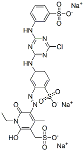 3-Pyridinemethanesulfonic acid, 5-5-4-chloro-6-(3-sulfophenyl)amino-1,3,5-triazin-2-ylamino-2-sulfophenylazo-1-ethyl-1,6-dihydro-2-hydroxy-4-methyl-6-oxo-, trisodium salt Struktur