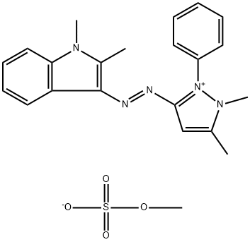 3-[(1,2-ジメチル-1H-インドール-3-イル)アゾ]-1,5-ジメチル-2-フェニル-1H-ピラゾール-2-イウム・メチルスルファート 化学構造式