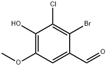 2-ブロモ-3-クロロ-4-ヒドロキシ-5-メトキシベンズアルデヒド 化学構造式