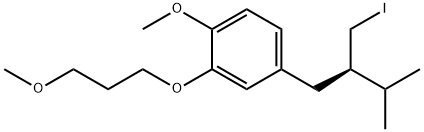 (R)-4-(2-(ヨードメチル)-3-メチルブチル)-1-メトキシ-2-(3-メトキシプロポキシ)ベンゼン 化学構造式